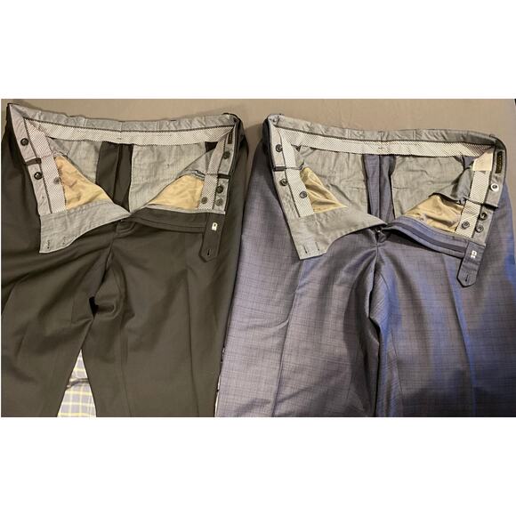 J.Hilburn Men's Adjustable Waist 100% Wool Dress Pants Blue Plaid - Picture 8 of 13